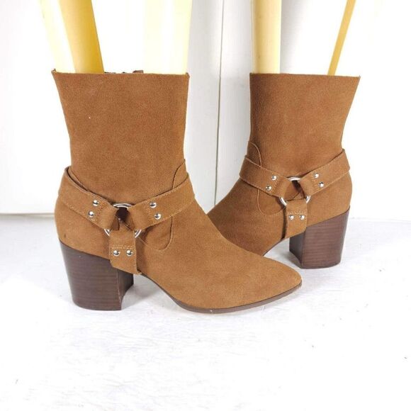 Steve Madden Steven Women’s Jiffie US 10M Chestnut Suede Heel Harness Boots - Picture 6 of 10